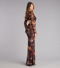 Alison Abstract Mesh Cutout Formal Dress