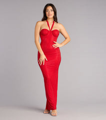 Mackinley Rhinestone Lace-Up Column Formal Dress