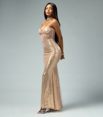 Alyson Tulle Pearl Beaded Formal Dress
