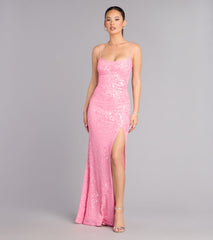 Lilyanna Floral Sequin Slit Formal Dress
