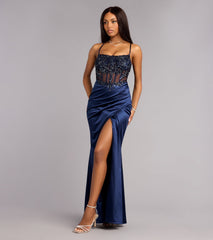 Rose Satin Sequin Corset Formal Dress