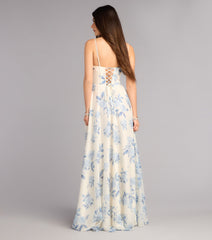 Kensie Floral Chiffon Slit Formal Dress