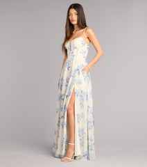 Kensie Floral Chiffon Slit Formal Dress