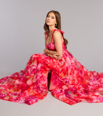 Elana Floral A-Line Slit Formal Dress