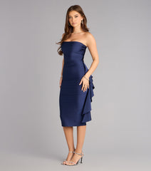Evening Smooth Strapless Sash Midi Dress