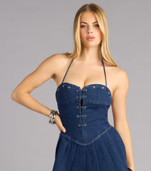 Sweetheart Strings Lace-Up Denim Dress