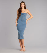 Elevated Edge Denim Corset Midi Dress