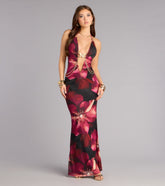 Garden After Dark Plunge Halter Maxi Dress