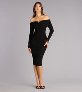 Polished Curves Off-Shoulder Knit Midi Dress