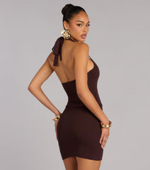 Alluring Chic Ribbed Knit Belted Mini Dress
