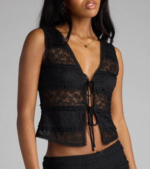 Sheer Drama Lace Tie-Front Vest
