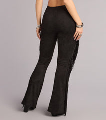 Outlaw Attitude Fringe Faux Suede Flare Pants