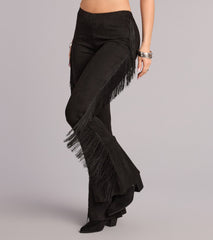 Outlaw Attitude Fringe Faux Suede Flare Pants