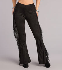 Outlaw Attitude Fringe Faux Suede Flare Pants