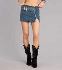 Cool Factor Belted Denim Mini Skort