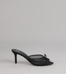 Polished Sweet Bow Detail Mesh Mule Heels