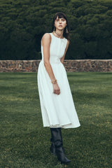 Monika Gathered Waist Cotton Midi Dress - White