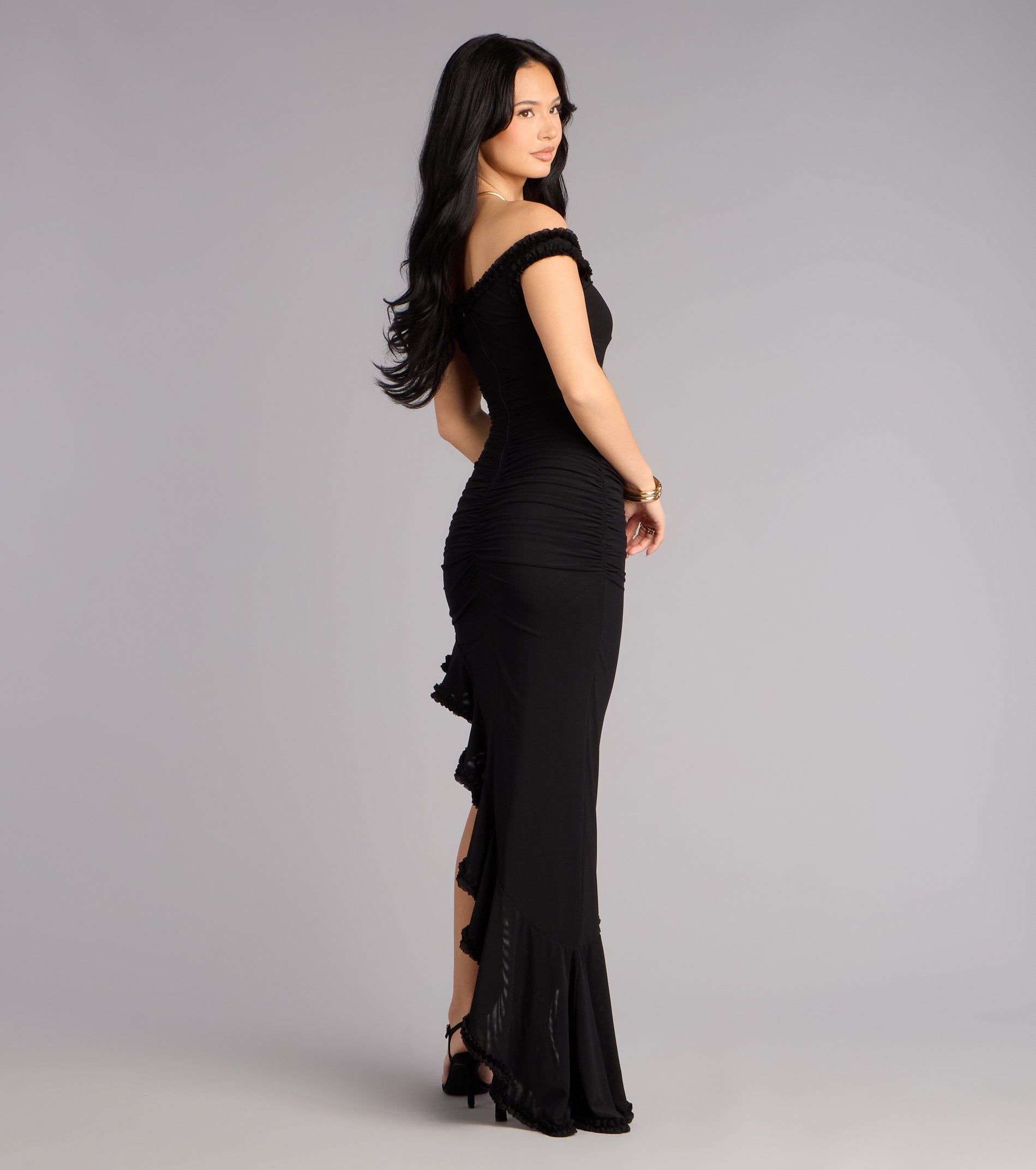 Mandy Mesh Off-The-Shoulder Formal Dress