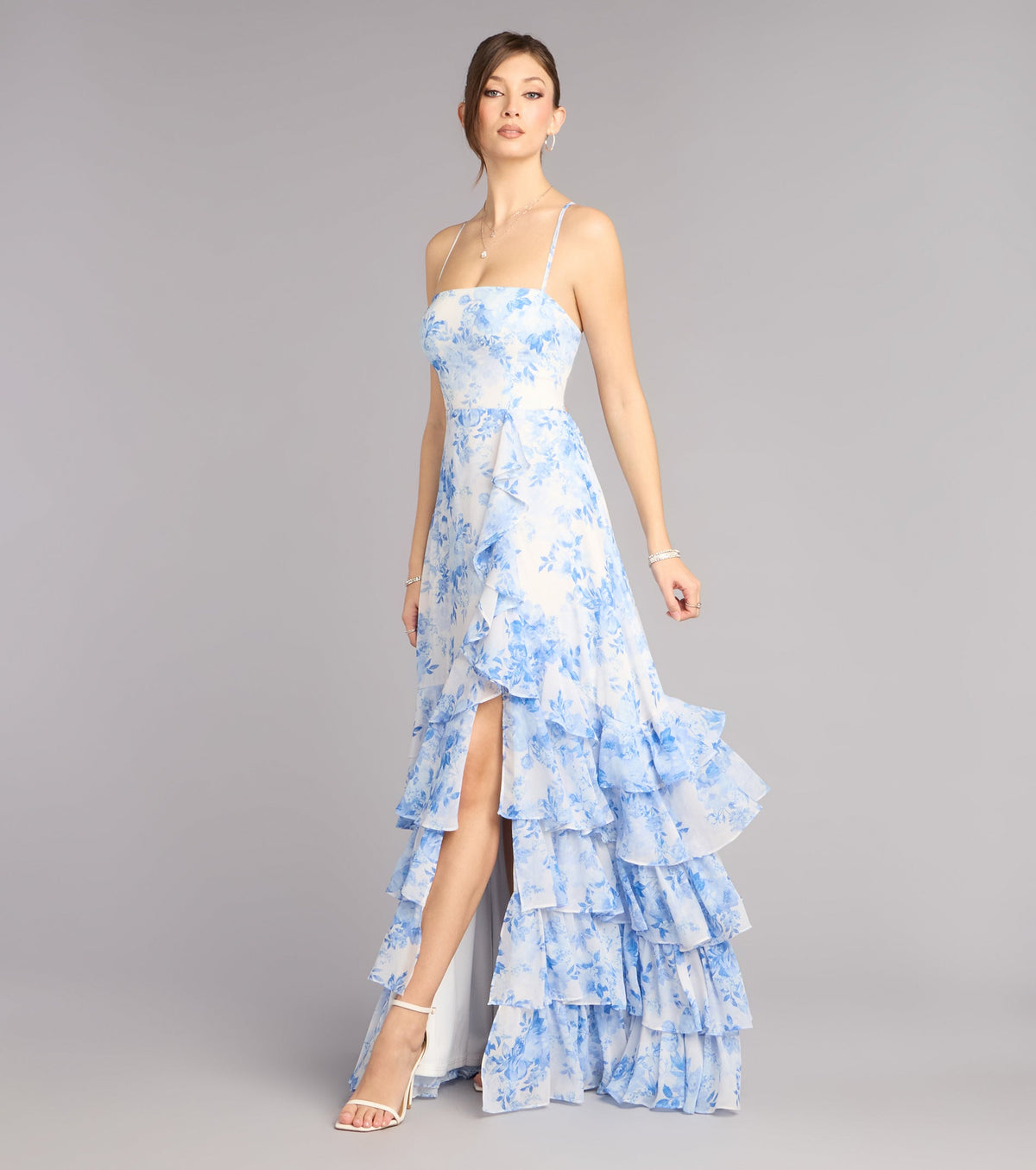 Alia Floral Chiffon Ruffle A-Line Dress