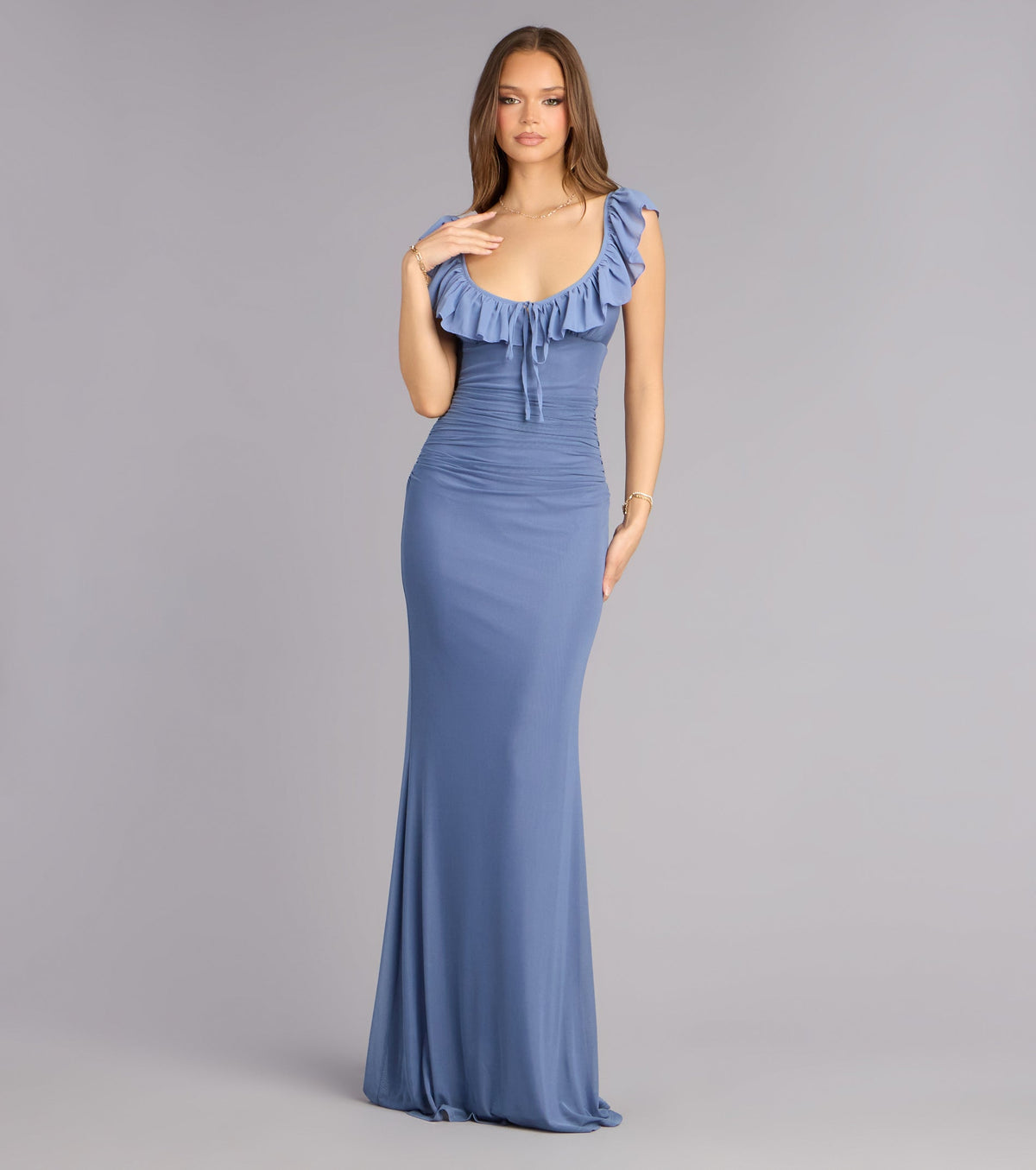 Elani Mesh Mermaid Ruffle Formal Dress