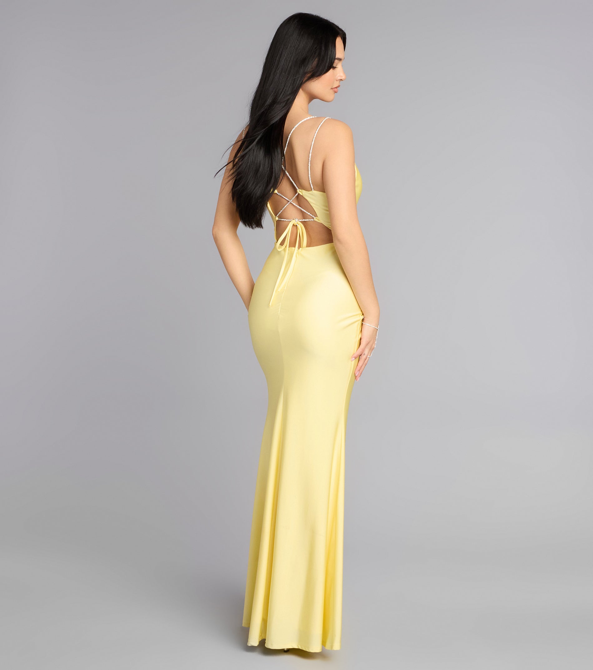 Eve V-Neck Rhinestone Lace-Up Formal Dress