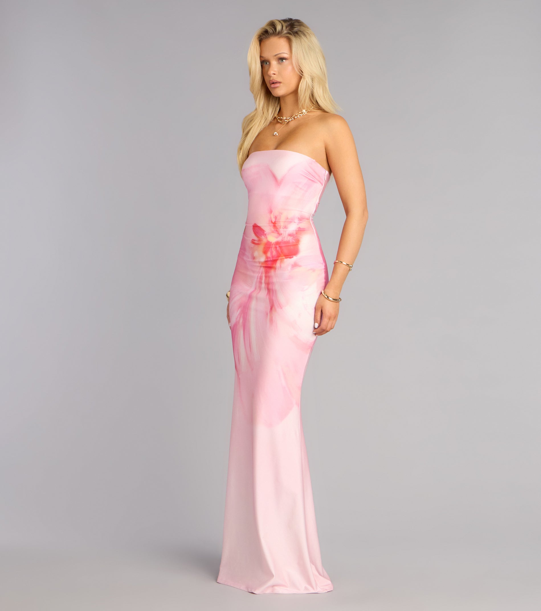Roxanna Floral Print Strapless Mermaid Dress