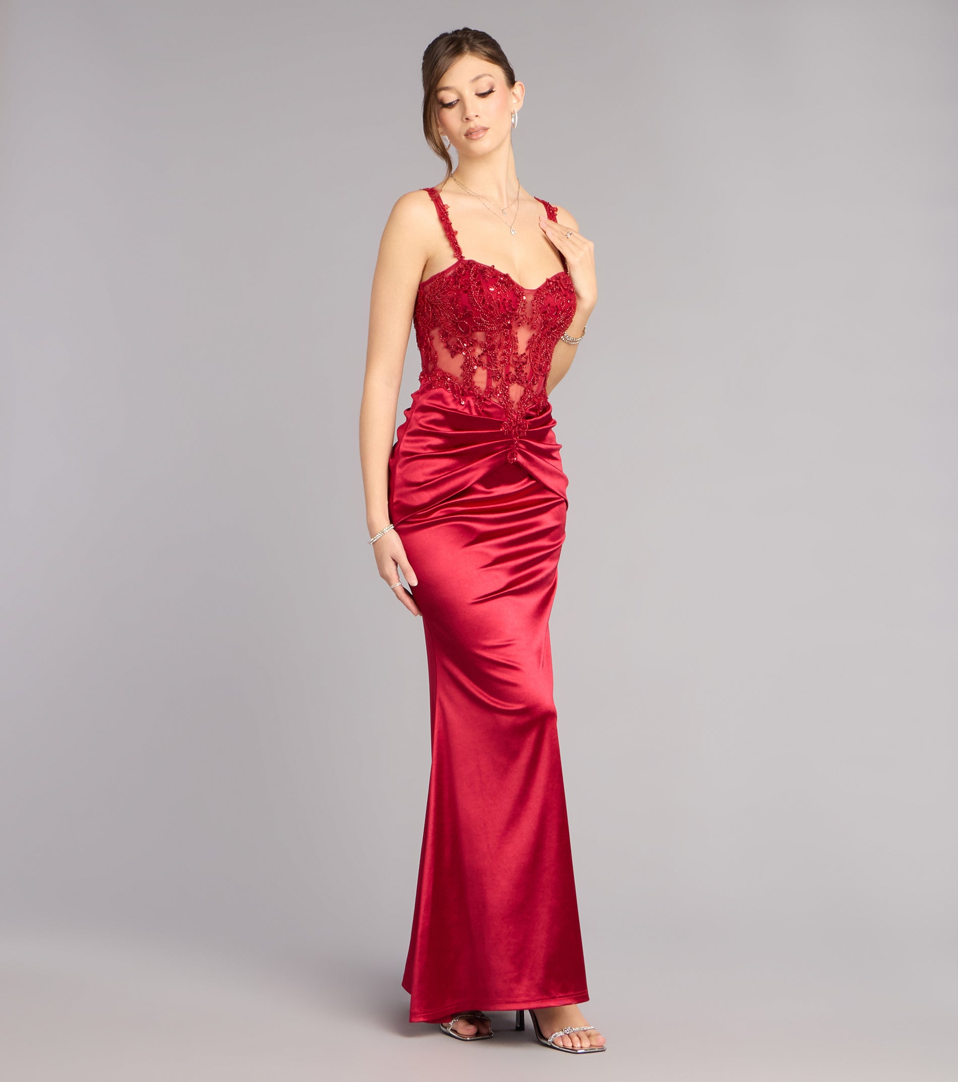 Tiffany Satin Beaded Corset Formal Dress