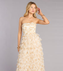 Milena Floral Mesh Ruffle A-Line Gown