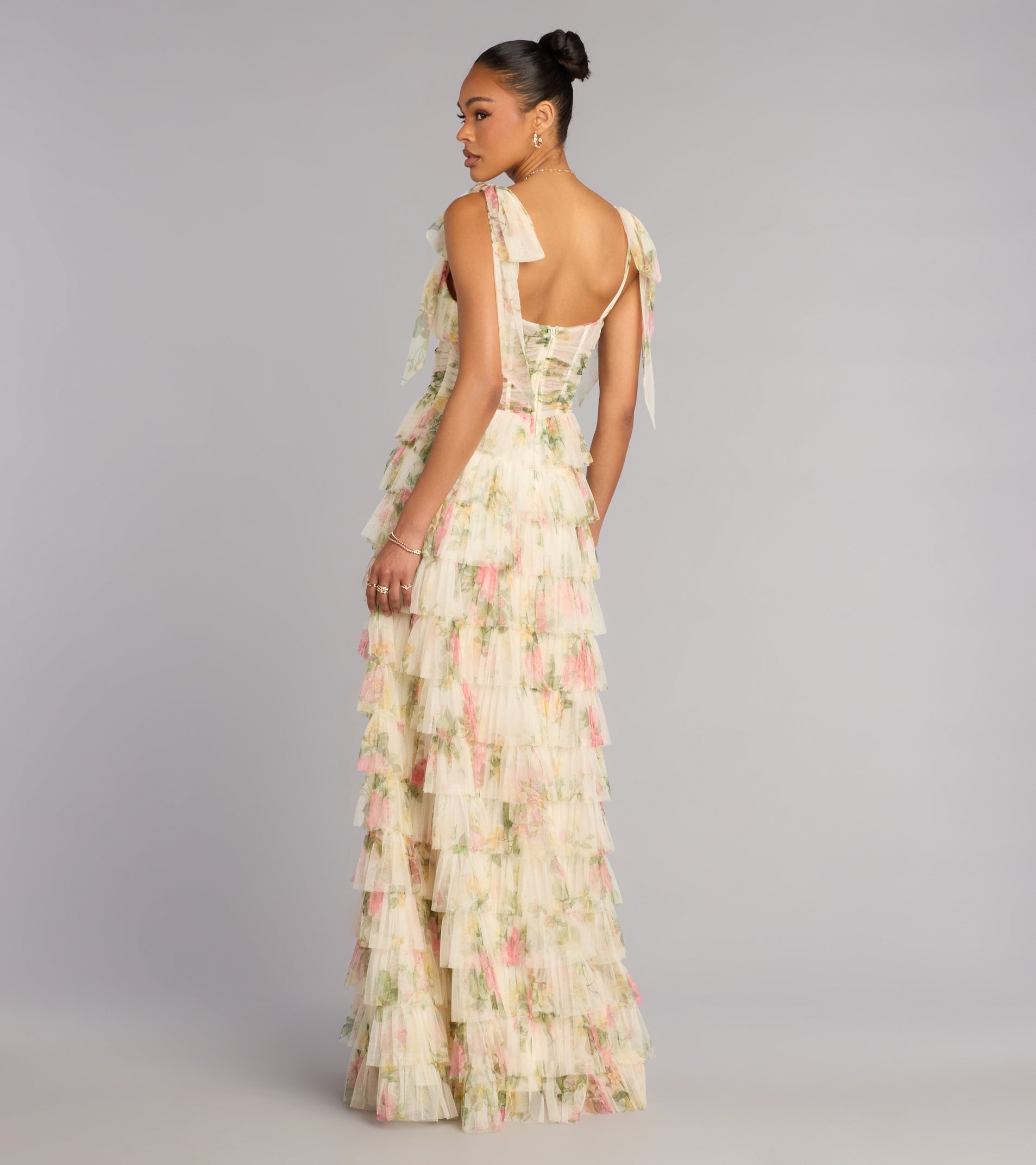 Malia Floral Ruffle A-Line Formal Dress