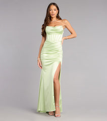 Delilah Satin Corset Slit Formal Dress