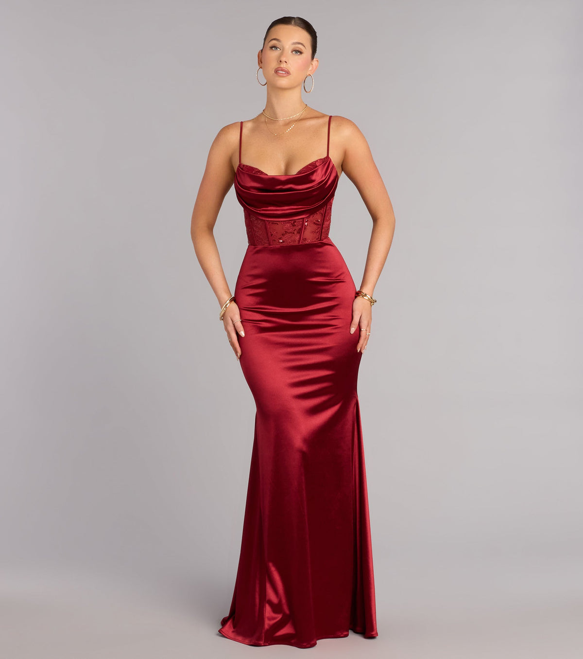 Gigi Satin Sequin Lace Formal Dress