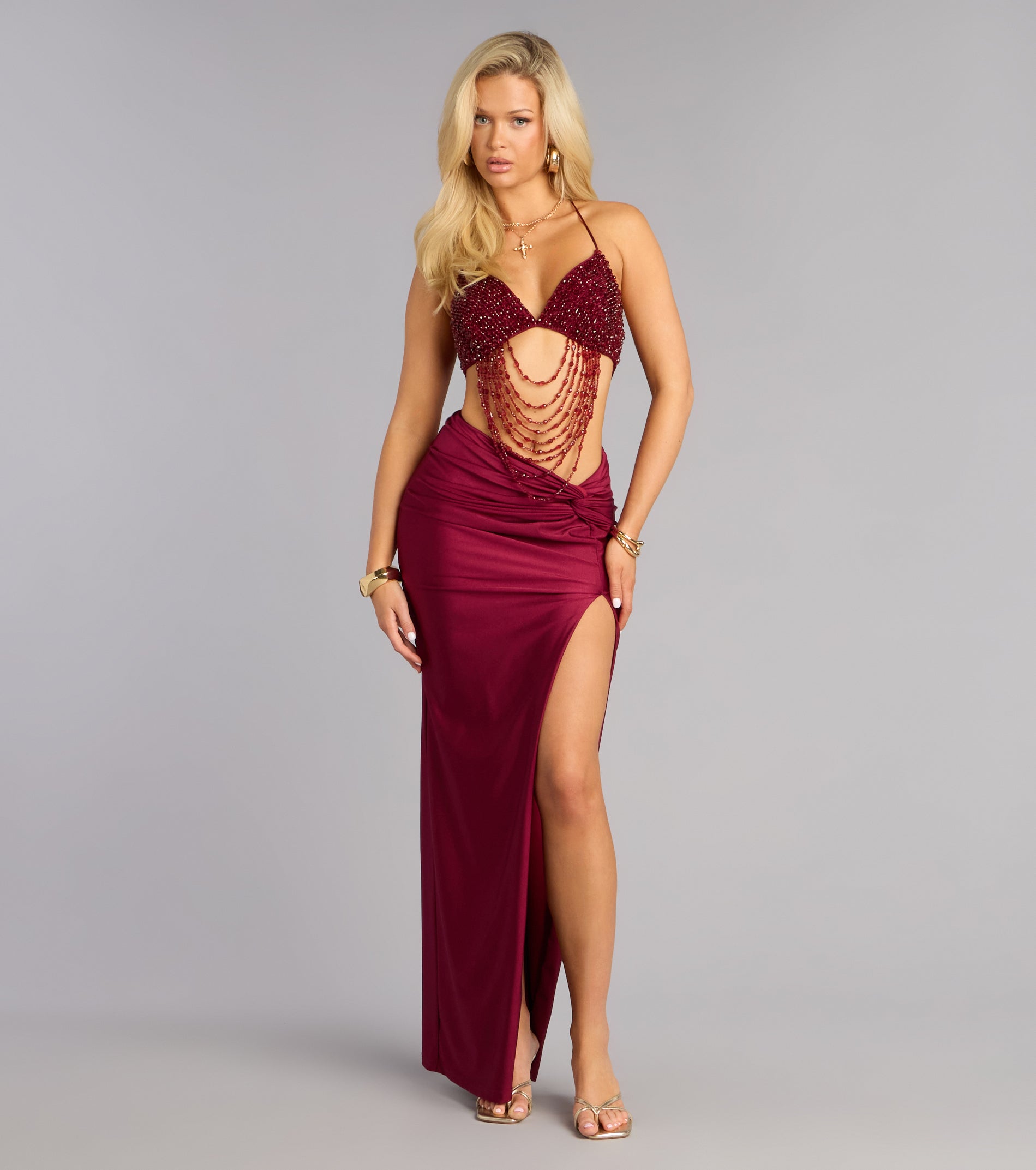 Nicki Beaded Fringe Mermaid Formal Dress