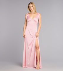 Christina Satin Bow Strap Formal Dress