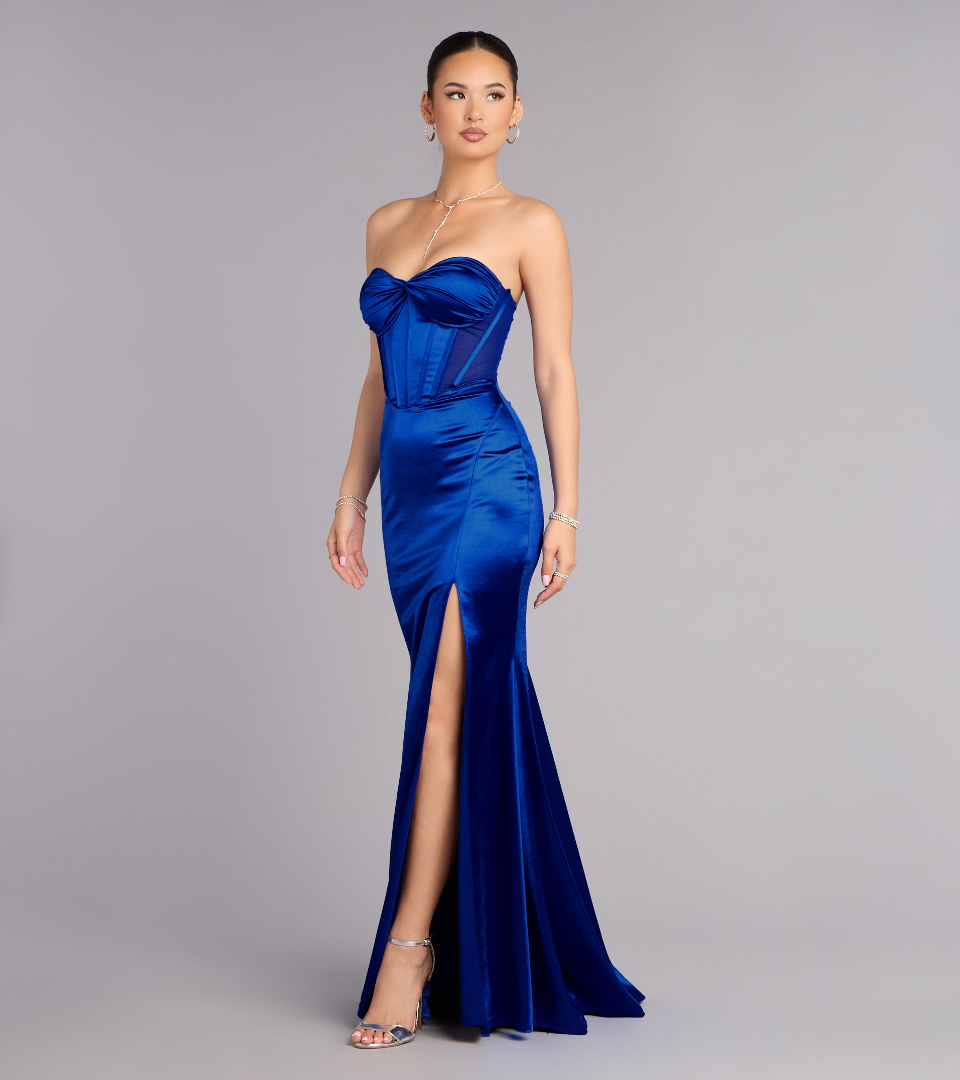 Serenity Satin Slit Lace-Up Formal Dress