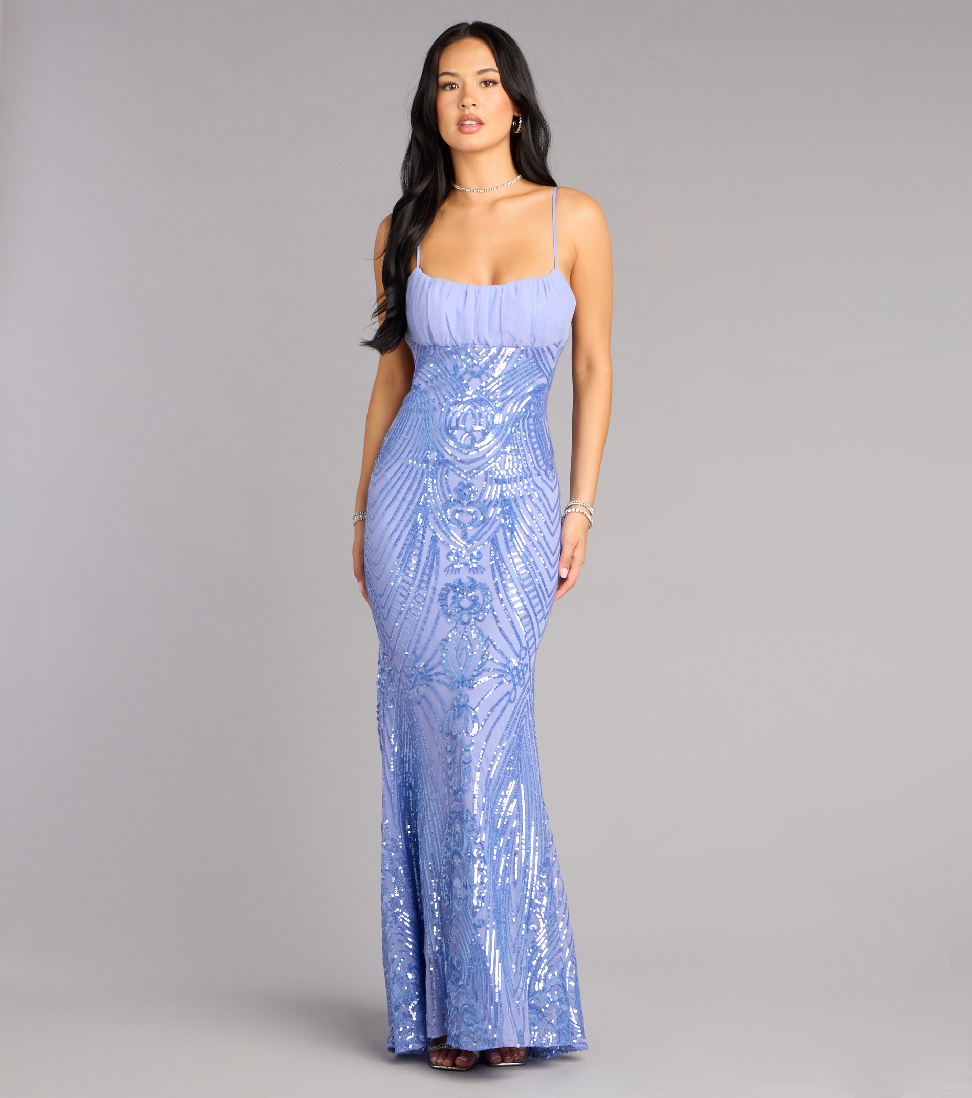 Indie Sequin Bow Column Formal Dress