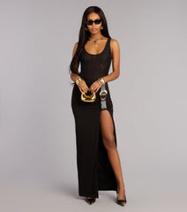 Laura Mesh Belted Slit Formal Dress