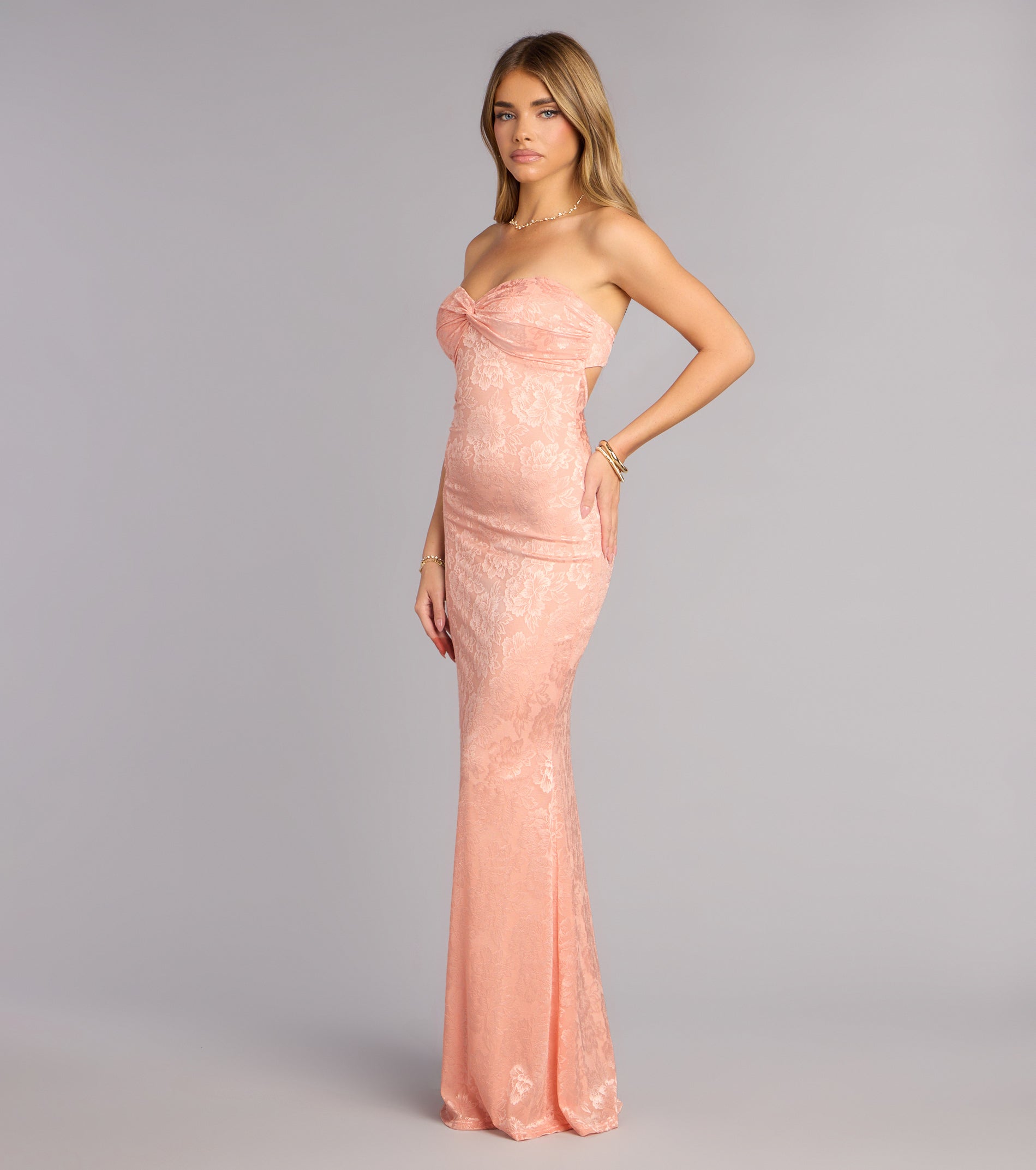 Averie Floral Lace Strapless Mermaid Dress