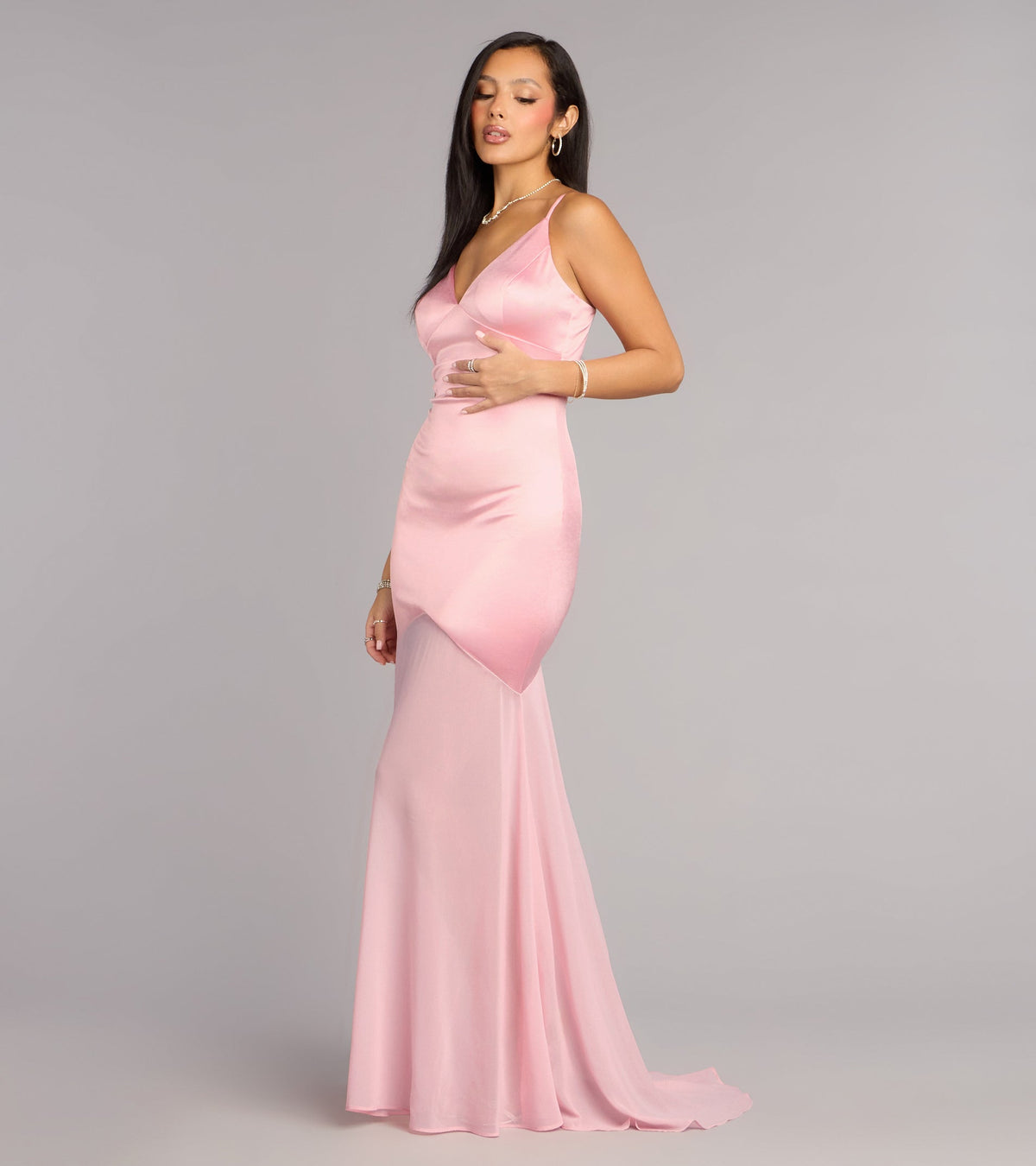 Sandy Satin Tie-Back Chiffon Formal Dress