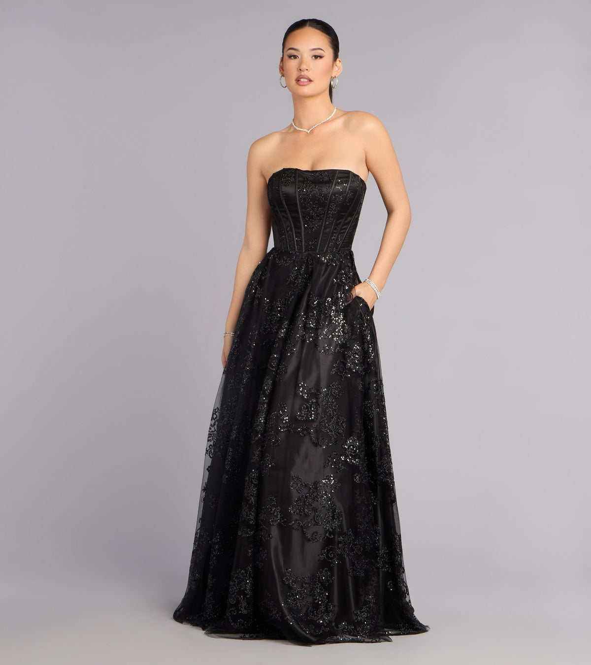 Summer Satin Glitter Corset Ball Gown