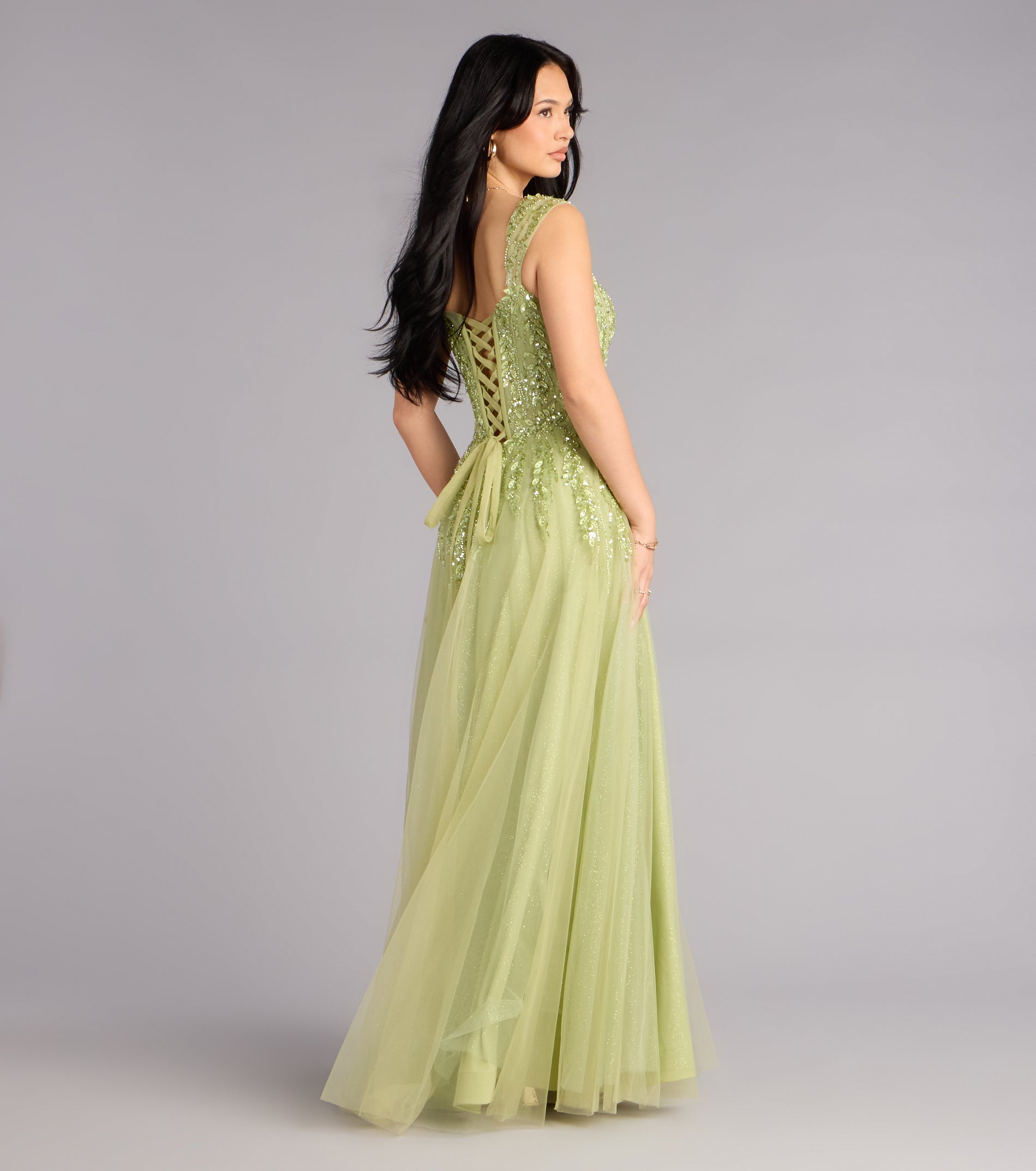 Ashley Applique Lace-Up Tulle Ball Gown