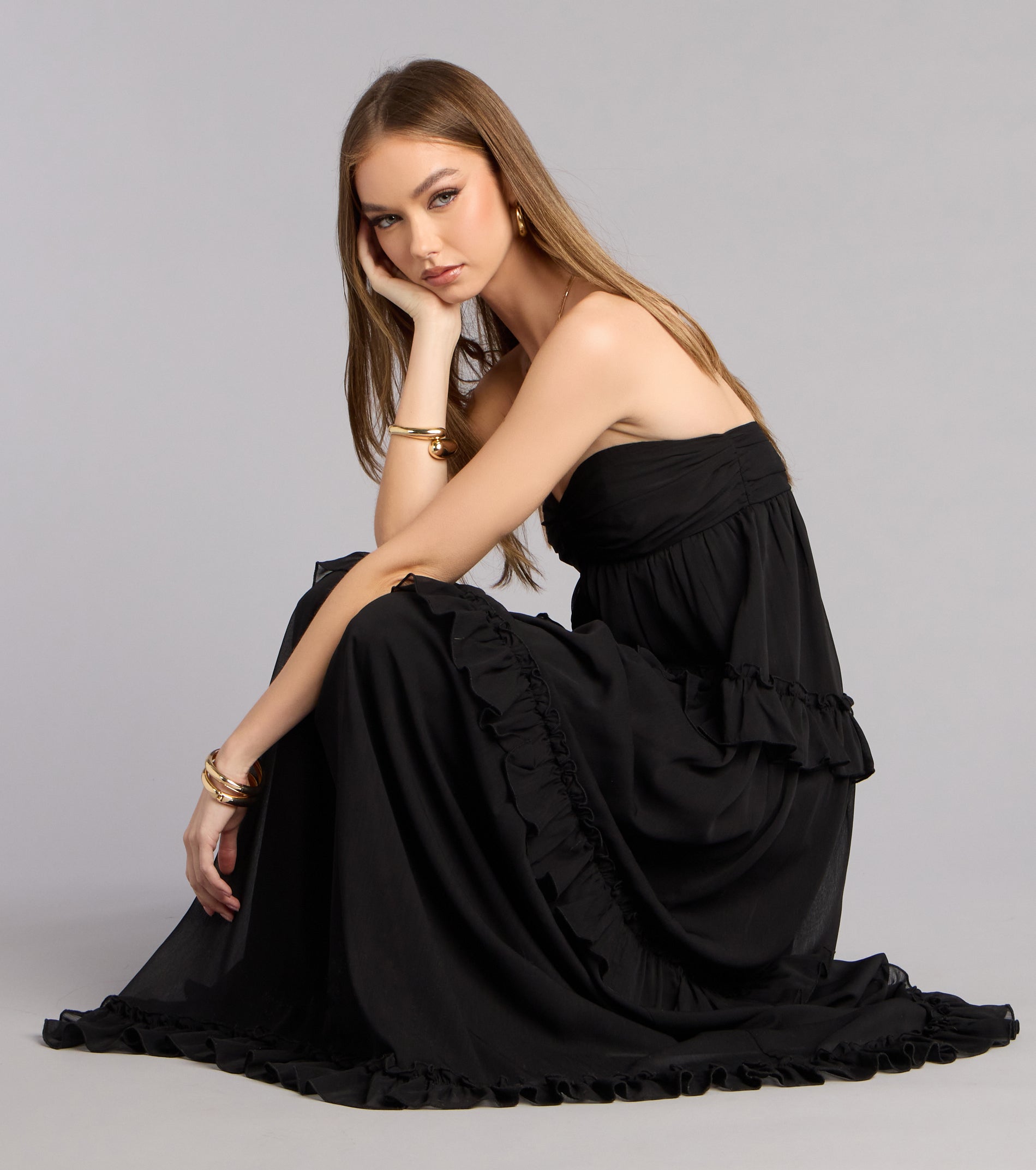 Soft Drama Chiffon Ruffle A-Line Maxi Dress