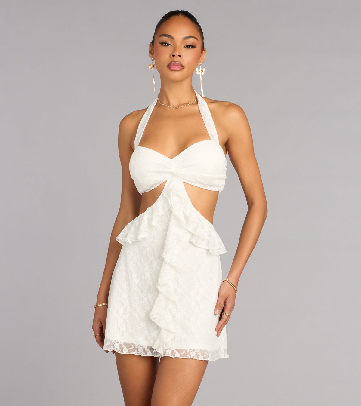 Compliment Me Lace Ruffle A-Line Mini Dress