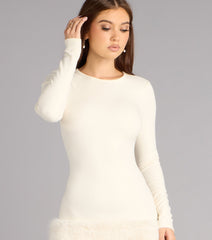 Frosted Charm Faux Fur Hem Mini Dress