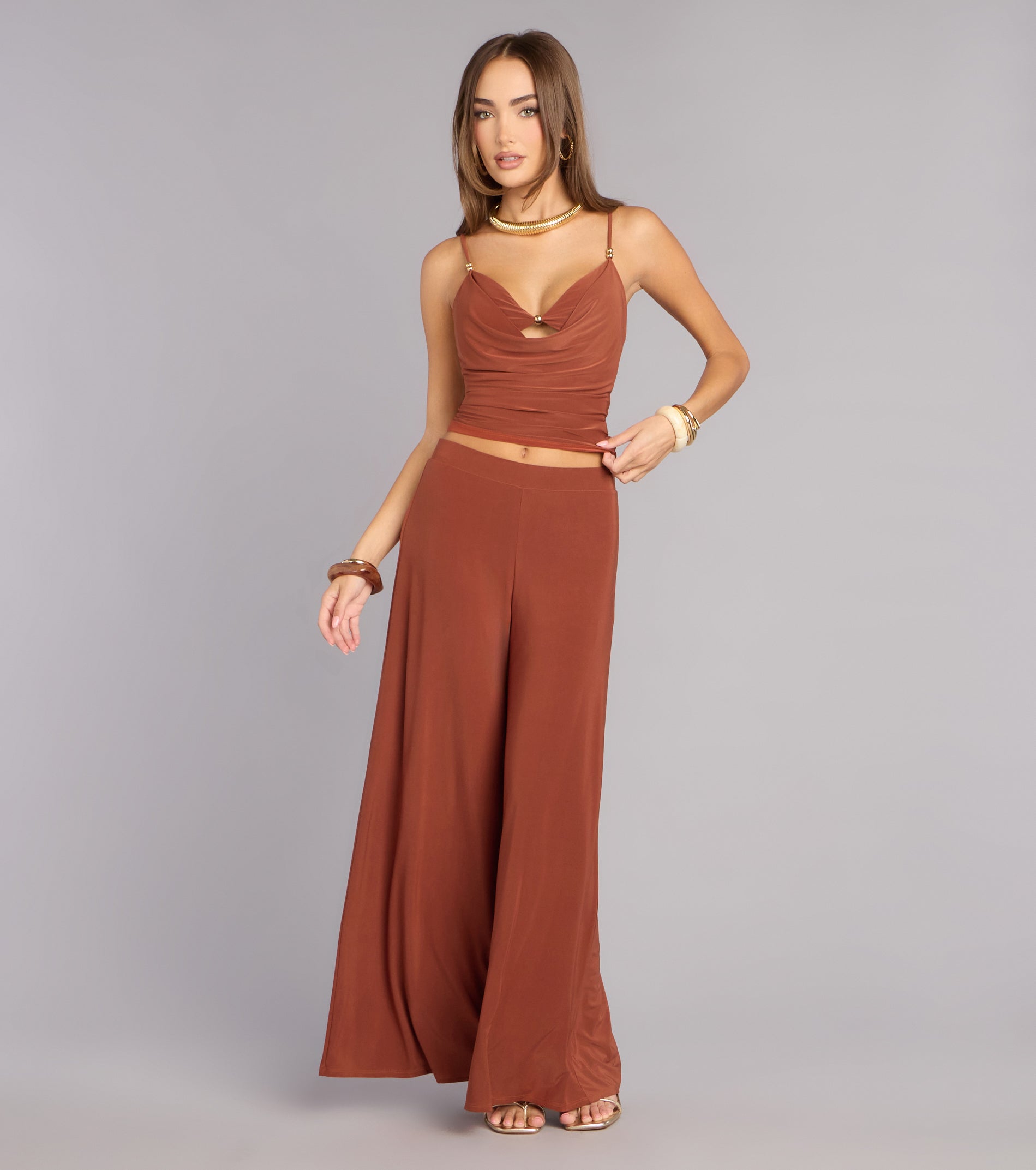 Effortless Chic Beaded Cowl Neck Top