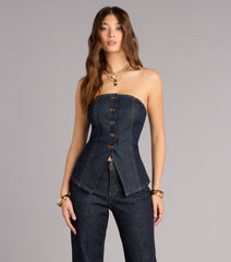 Effortlessly Dialed In Denim Strapless Top