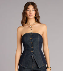 Effortlessly Dialed In Denim Strapless Top