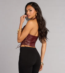 All Eyes Forward Faux Leather Corset Top