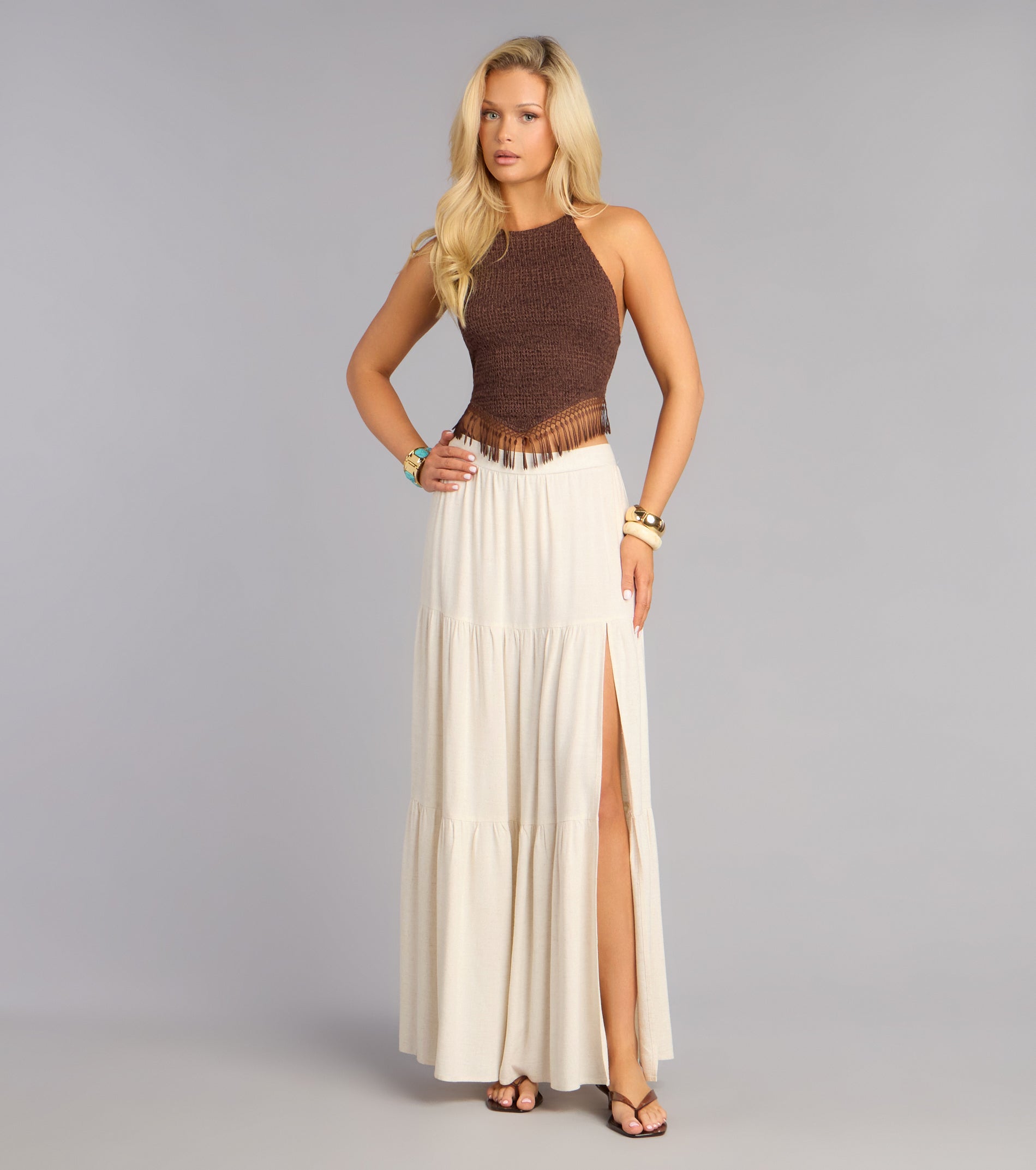 Weekend Vibes Fringe-Trim Halter Top