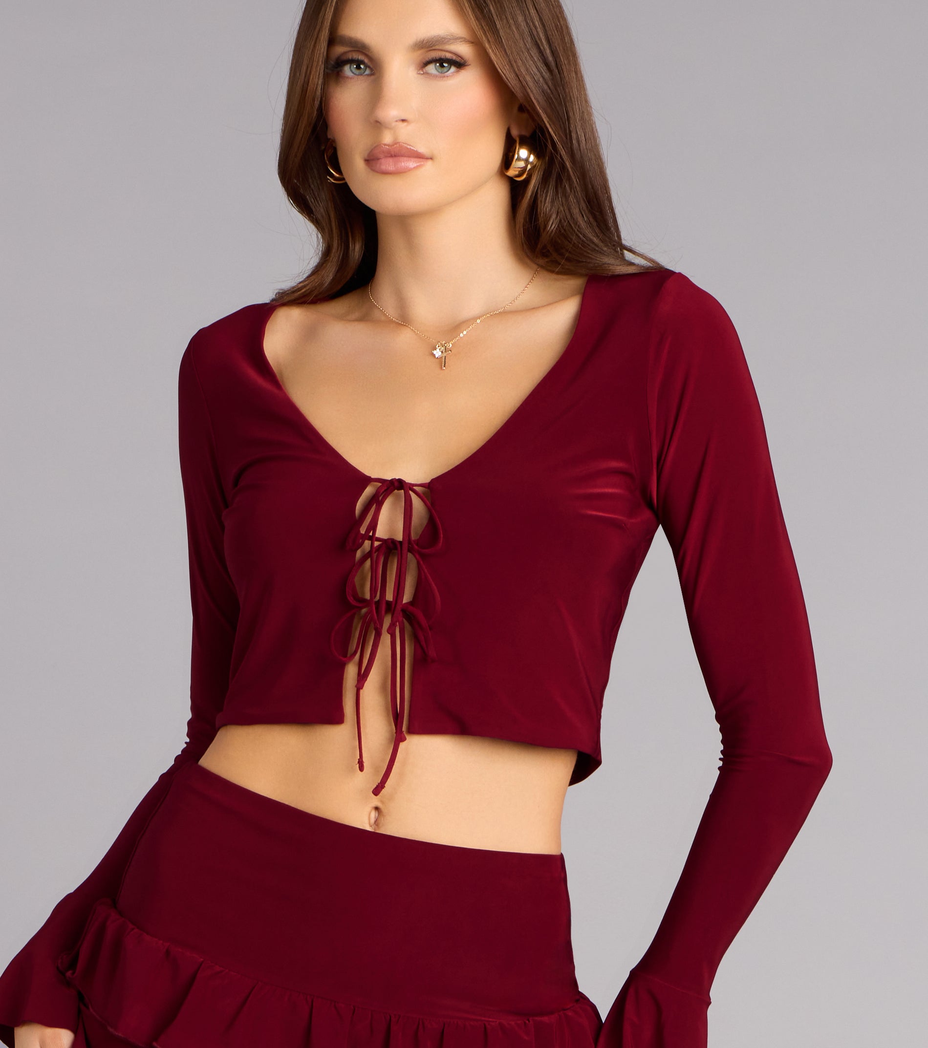 Drama Meets Ruffles Tie-Front Top