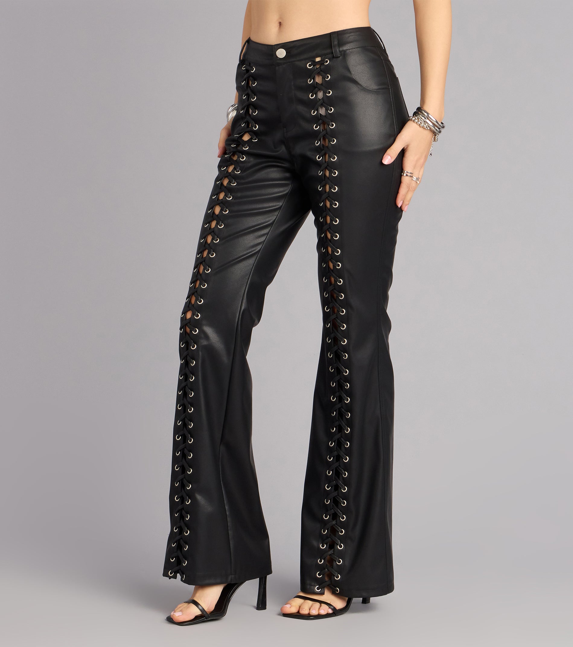 Hard To Ignore Lace Up Faux Leather Pants